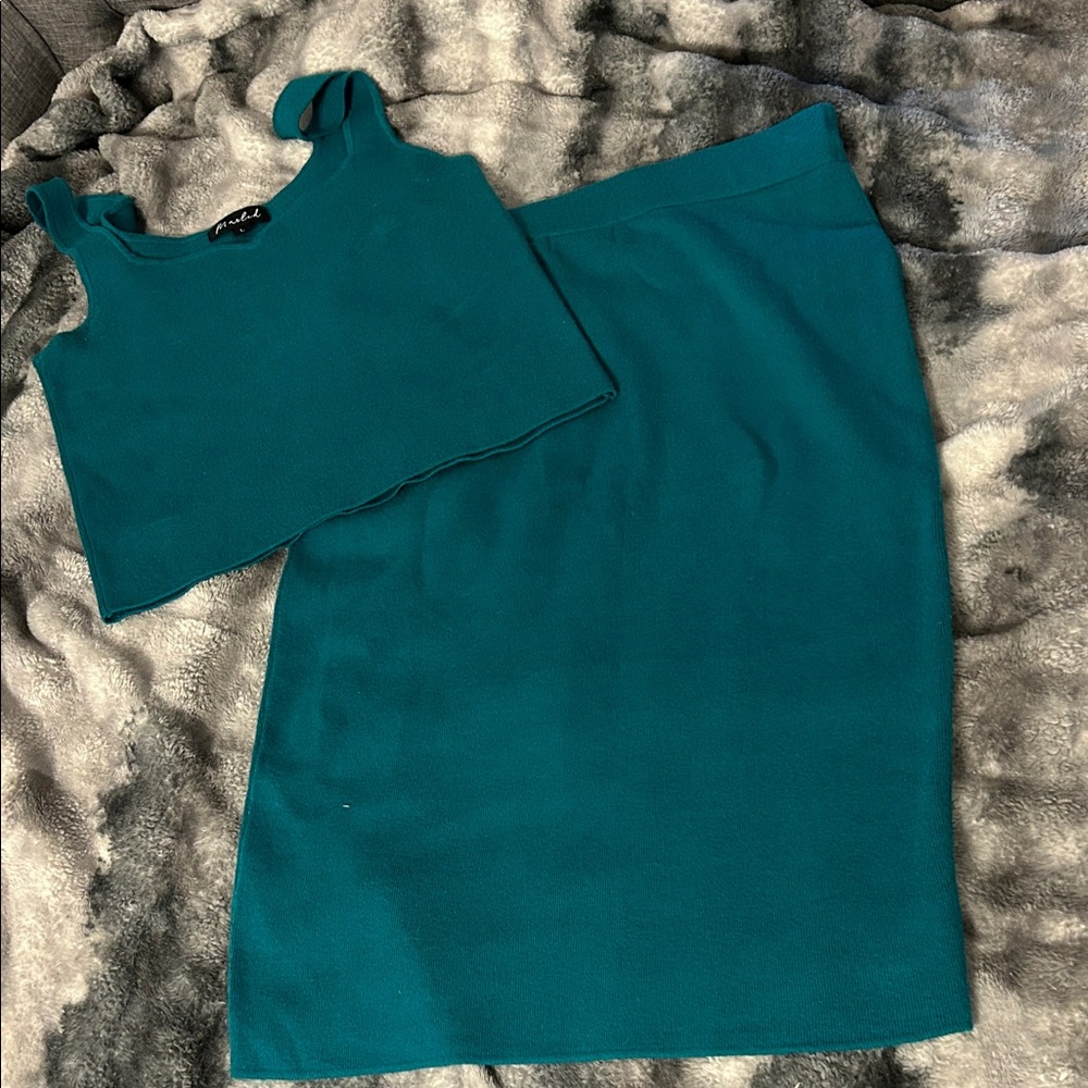 Marled Teal Pencil Skirt Set